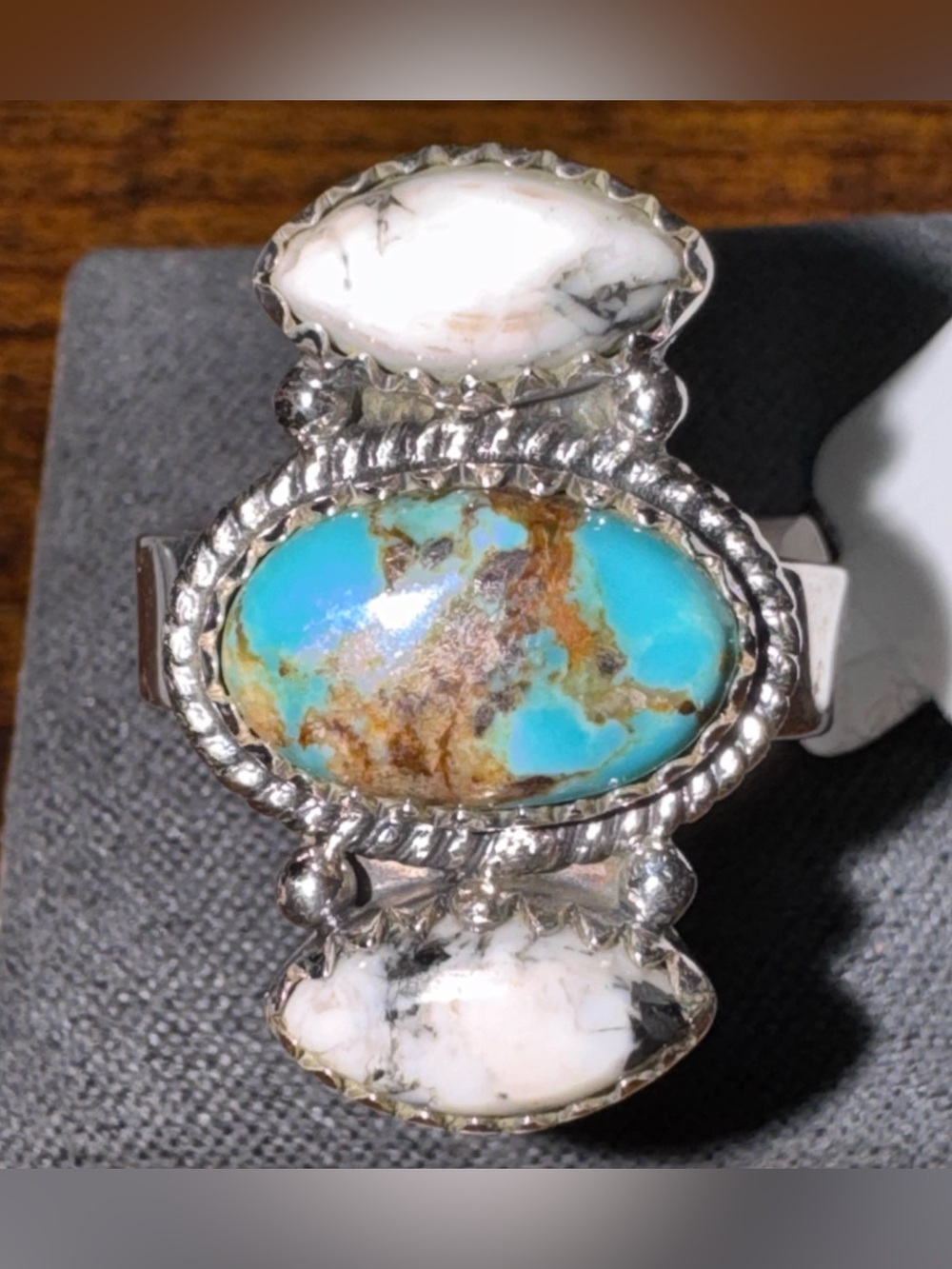 Sterling Silver Sierra Nevada Turquoise & White Buffalo Statement Ring